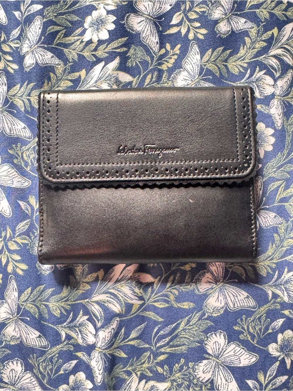 Salvatore Ferragamo Black Leather Compact Bifold Wallet